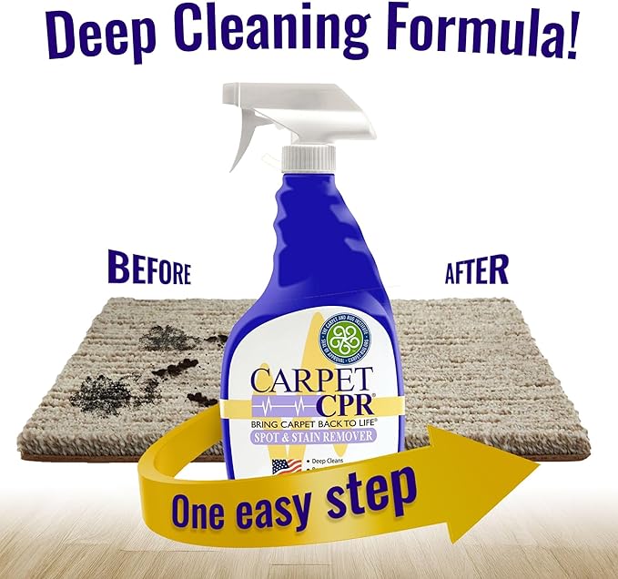 Carpet CPR Spot & Stain Remover Spray – Heavy Duty Carpet Cleaner for Pet Messes, Coffee & Tough Stains (32 Fl Oz (Pack of 2))