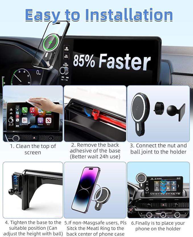 PZK Car Phone Mount for 2020-2025 2026 Toyota Highlander L/LE/Hybrid XLE/Nightshade Accessories 8-inch Screen Magnetic 15W Fast Wireless Charger Cell Phone Holder Not Affect Vent (Not fit 12.3 inch)
