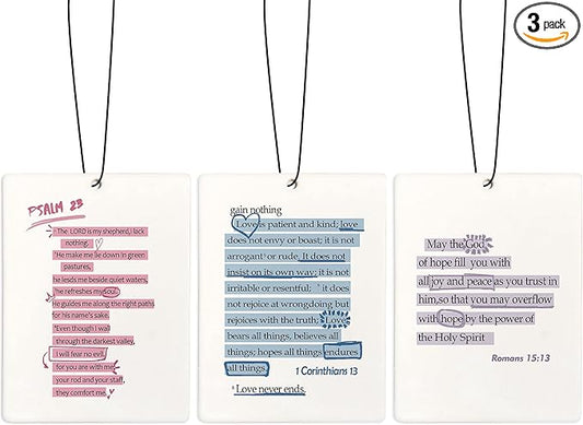 Cute Christian Car Air Freshener, Inspirational Bible Verses Air Freshener Hanging 3 Pcs for Cars Closet Drawer or Books, Christian Car Accessories Mirror Decor for Women