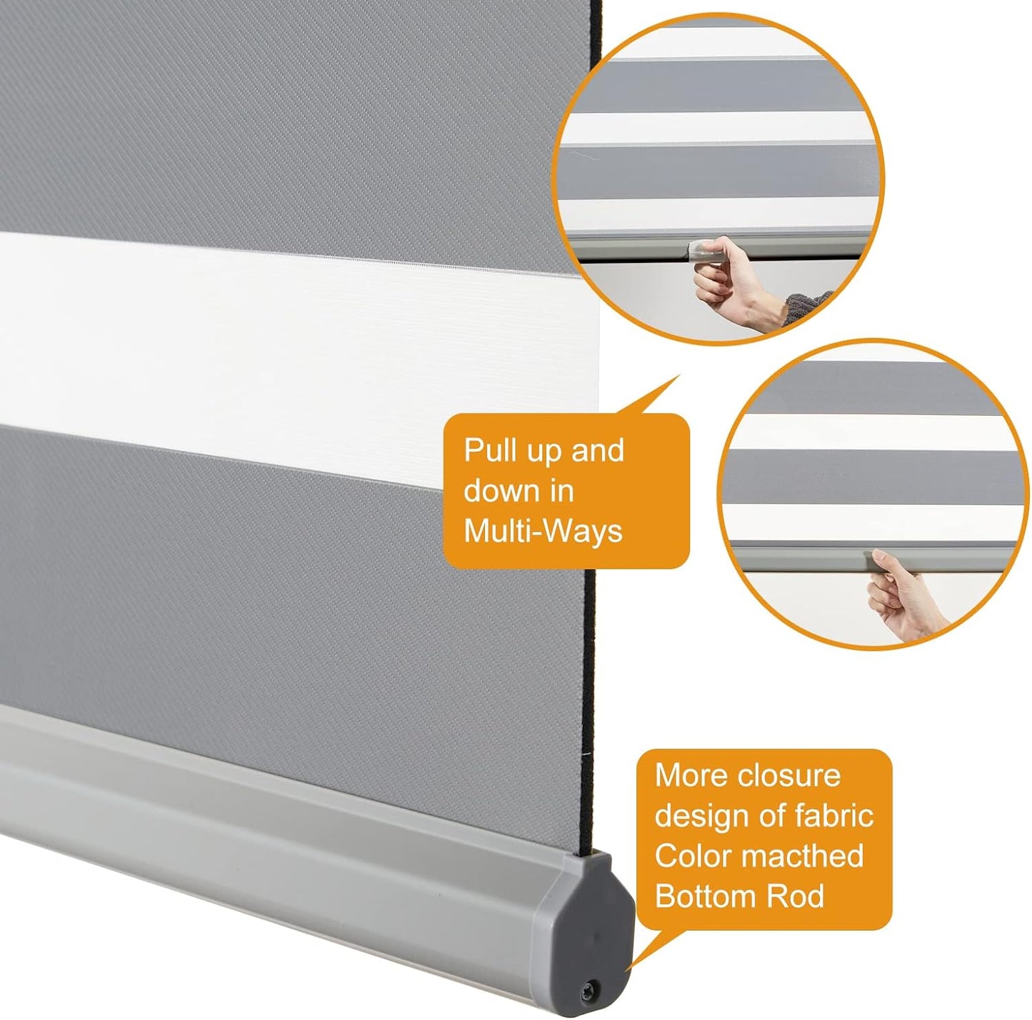 Persilux Cordless Zebra Blinds for Windows Free-Stop Roller Windows Shades (31" W X 47" H, Grey) Dual Layer Light Control for Day and Night, Light Filtering Sheer Shades for Home, Bedroom