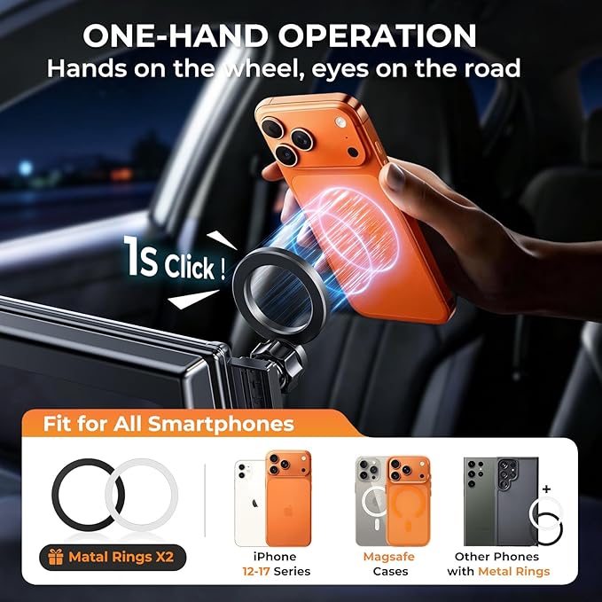 Car Phone Holder for Ford Mustang Mach-E 2025 2024 2023 2022 2021 (Only for 15.5-Inch Screen) 360° Rotation Magnetic Cell Phone Mount, Compatible with Magsafe, Does Not Affect Air Vent