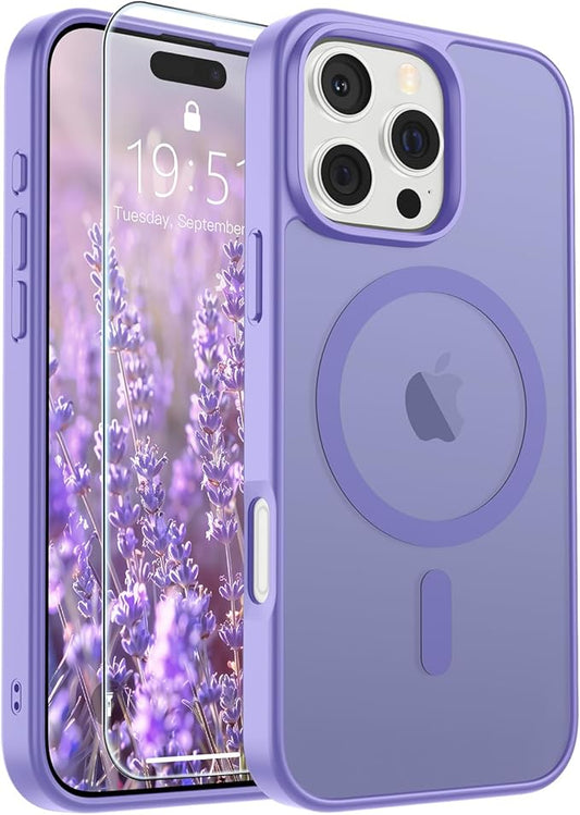 SUPFINE Magnetic for iPhone 16 Pro Case (Compatible with MagSafe) (Military Grade Drop Protection) Slim Translucent Matte Shockproof with Anti-Fingerprint Phone Case,Purple