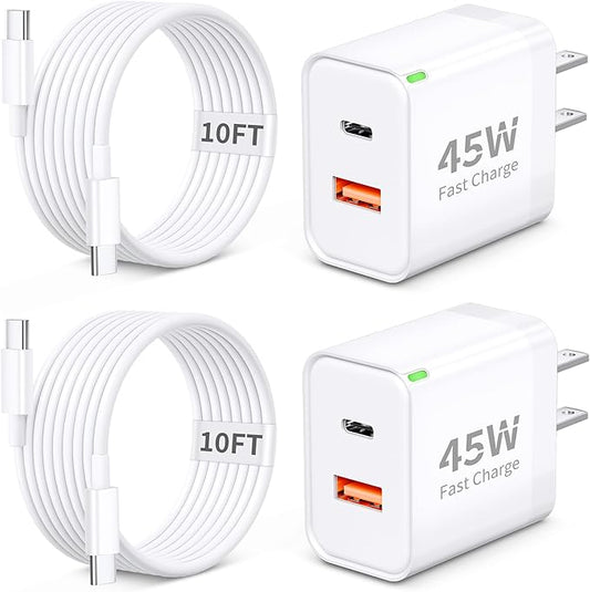 Pixel 10 9 8 Pro XL Charger Fast Charging, 2Pack 45W Dual Port USB C Super Fast Wall Charger Block with 10FT Long Type C to C Cable Cord for Google Pixel 10/10 Pro XL/10 Pro Fold/9a/9/9 Pro/8a/8/7/6/5