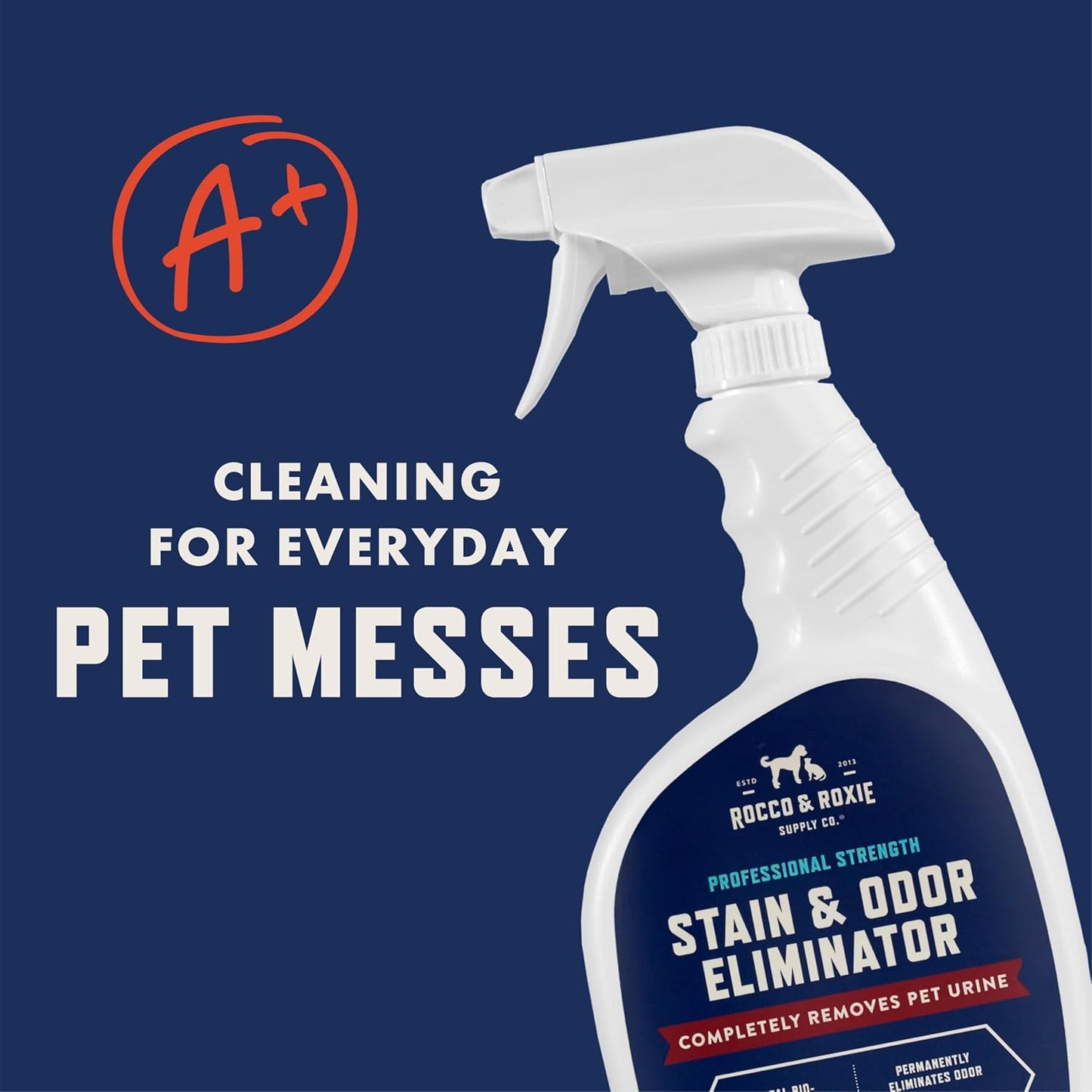 Rocco & Roxie Stain & Odor Eliminator for Strong Odor, 32oz Enzyme Pet Odor Eliminator for Home, Carpet Stain Remover for Cats & Dog Pee, Enzymatic Cat Urine Destroyer, Carpet Cleaner Spray