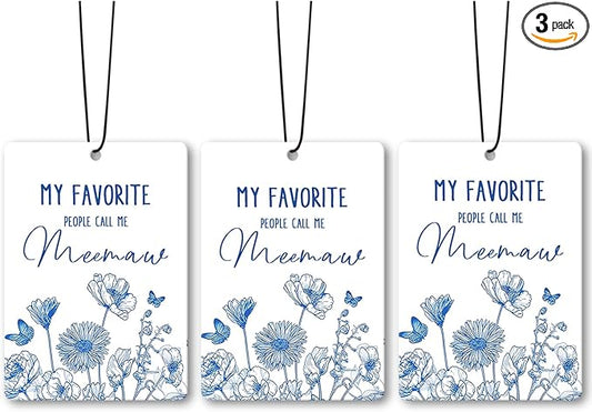 Meemaw Grandma Gifts Car Air Freshener Accessories 3pcs,My Favorite People Call Me Gifts for Grandma Christmas,Rustic Blue Flower Hanging Scent Fragrance Card for Women Closet Home Decor