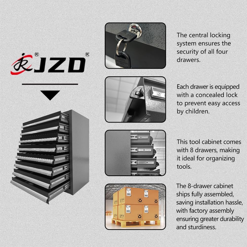 Steel Garage Storage Cabinet System, Tool Cabinets with Drawers, for Workshop Auto Repair Shop, Wall Mounting Not Necessary
