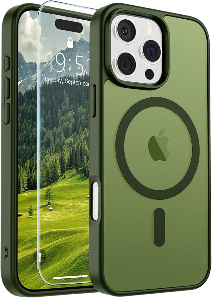 SUPFINE Magnetic for iPhone 16 Pro Max Case (Compatible with MagSafe) (Military Grade Drop Protection) Slim Translucent Matte Shockproof with Anti-Fingerprint Phone Case, Cangling Green