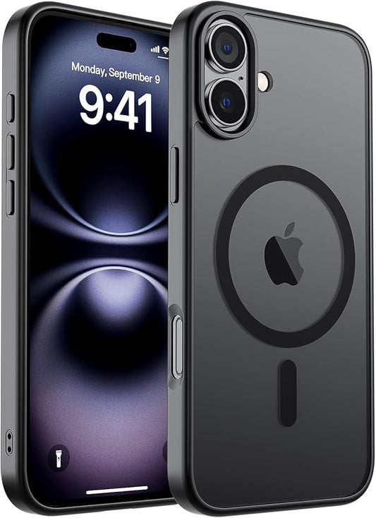 SUPFINE Magnetic for iPhone 16 Plus Case (Compatible with MagSafe) (Military Grade Drop Protection) Translucent Matte Shockproof with Anti-Fingerprint Phone Cover,Black