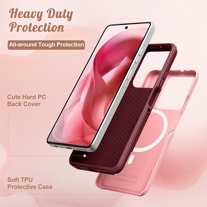 LISEVOfor Moto G Power 2025 Case - for Motorola Moto G Play 2025 Case Compatible with MagSafe Women Cute Girls Magnetic Protective Phone Cover Girly Cat Flower Floral Heavy Duty Shockproof
