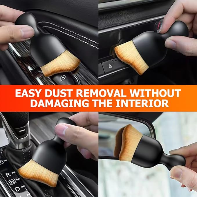 Blilo Car Interior Detailing Brush with Dust Cover, Auto Soft Hair Cleaning Brushes, Scratch Free Curved Dirt Collectors, for Vehicle Dashboard Air Conditioner Vents Leather(Brown/Black)