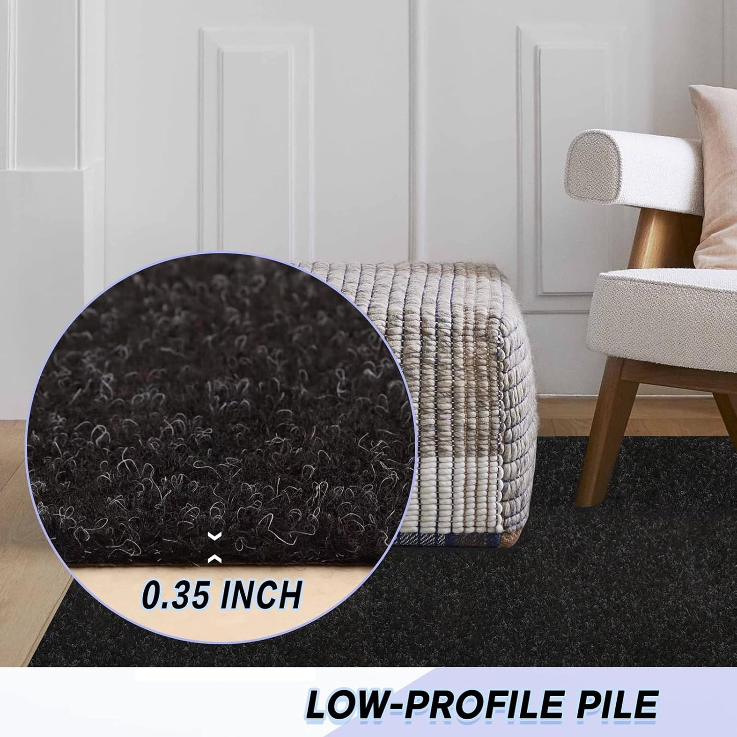 Custom Size Backed Non-Slip Area Rugs Runner, Easy Clean, Waterproof Runner Rugs for Hallway Entryway, Kitchen, Laundry, 2FT x 40FT, Black