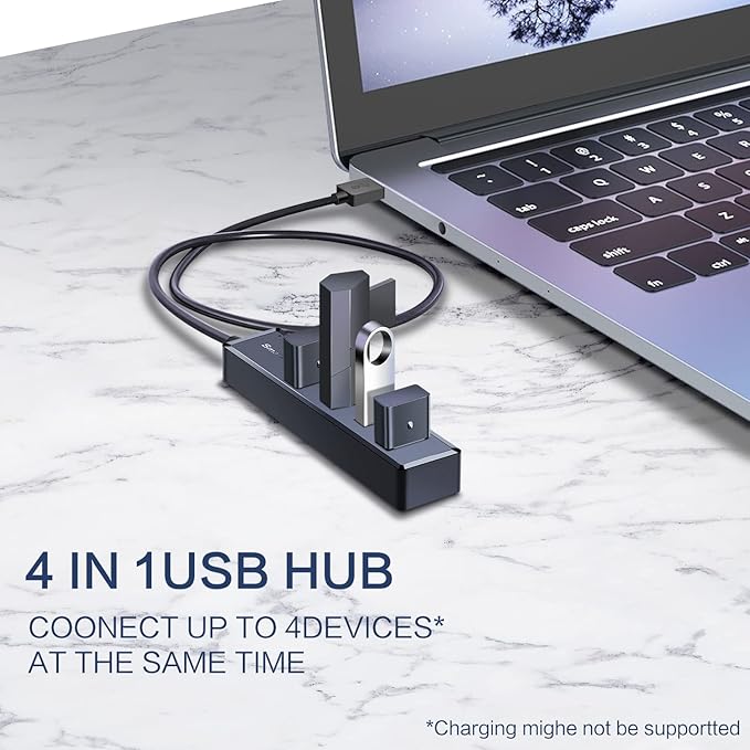 SmartQ H302S USB 3.0 Hub, 4-Port USB Expander with 2ft Long Cable, High-Speed Data Transfer, Compatible with Laptop, PC, Mac, Printer, External HDD
