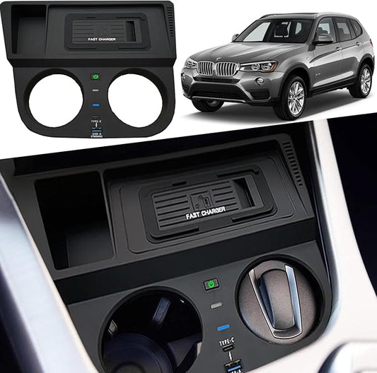 Wireless Car Charger for BMW X3/X4 2014 2015 2016 2017 Center Console Accessory, 15W Qi Fast Charging Phone Charger Pad for BMW X3 F25 2014-2017/X4 F26 2014-2017, Gift for BMW X3/X4 Owner