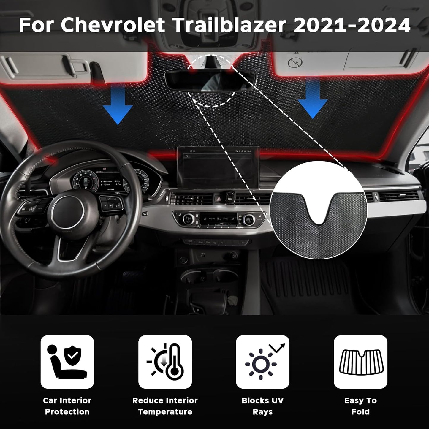 Windshield Sun Shade for Chevrolet Chevy Trailblazer 2021-2024 - 5-Layer Bubble Foldable Front Window Shade Sun Visor Accessories - Blocks Heat & UV Rays