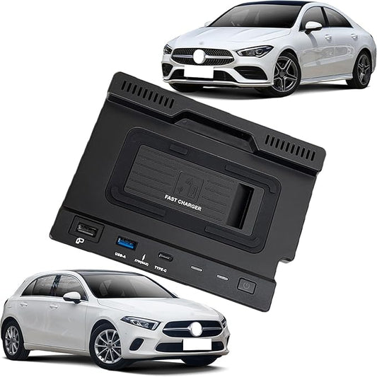 Wireless Car Charger for Mercedes Benz A-Class B-Class Gla Glb Cla Amg 2020-2023 All Models Accessory with 15w Wireless and 27w USB Qc3.0 Fast Charging (2024 New)