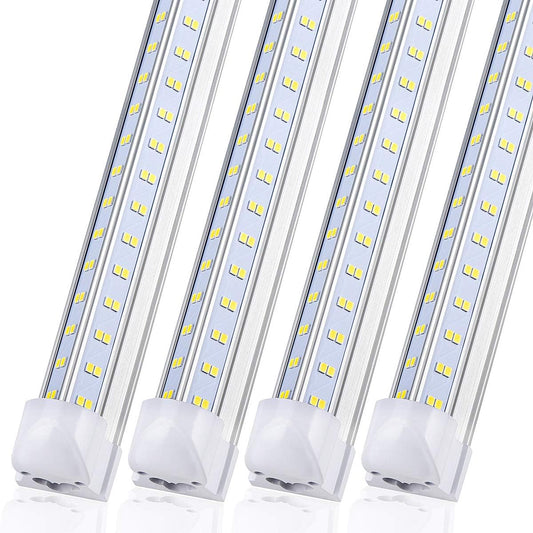 4 Pack 4FT LED Shop Light Fixture, 72W 9500LM 5000K, Daylight White, 4 Row V Shape, Clear Cover, Hight Output, Linkable Shop Lights, T8 LED Tube Lights, 4 LED shop lights for garage 4 foot with plug