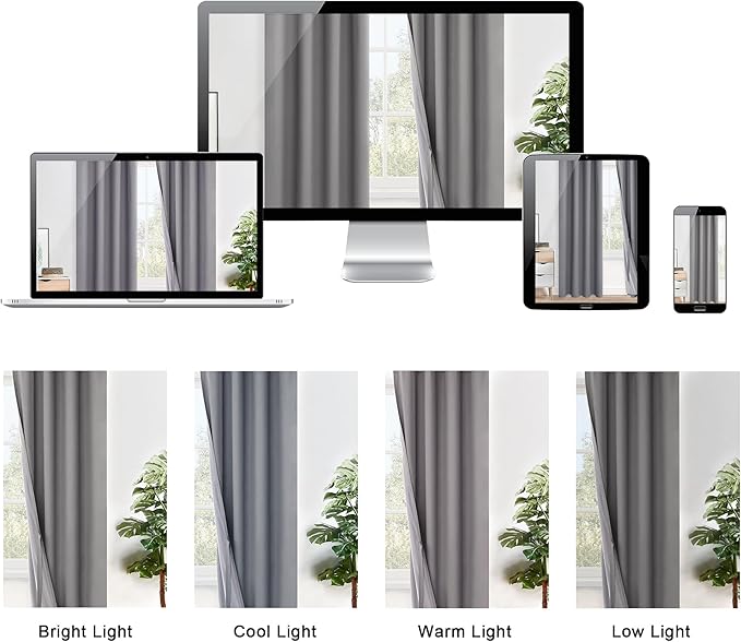 XWZO Blackout Curtains 84 Inches Long with Tiebacks- Full Light Blocking & Energy Efficiency Extra Wide Window Draperies Grommet Top with Black Liner for Bedroom, Grey, W60 x L84, Set of 2
