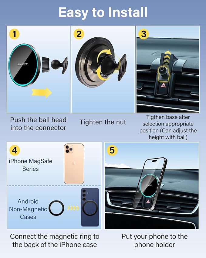 SKYLOTEC Phone Holder for Nissan Rogue/Rogue Sport 2014-2020 Accessories Car Magnetic Phone Mount Compatible with MagSafe, Strong Magnets Fast Wireless Charger Rogue Cell Phone Holder Base