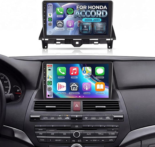 Podofo 8 Core 2+64G Radio for Honda Accord 2008-2013 Car Stereo Wireless CarPlay/Android Auto 10.1 Inch IPS Touch Screen Android 13 GPS WiFi Bluetooth 32-Band DSP SWC AHD Camera