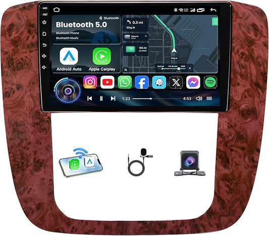 8G+128G Car Radio for Chevy Silverado Tahoe Suburban GMC Yukon 2007-2013: 8Core Android 15 Stereo with QLED HD Touchscreen Wireless CarPlay Android Auto Build-in GPS 5G WiFi DSP 48EQ Backup Camera