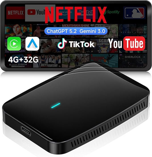 Wireless CarPlay Adapter, Magic AI Box with Dual-WiFi Stability, 4GB+32GB Enjoy Video & Music Apps, Navigation, AI Voice, Plug & Play for Factory Wired CarPlay
