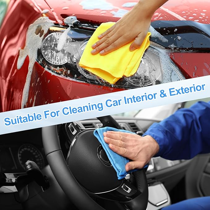 HARFINGTON 6 Pack Microfiber Cleaning Cloth, 10" x 10" Multi-Functional Cleaning Towels Reusable Absorbent Rags with Hook for Car Wash Kitchen Household Window Clean, Sapphire Blue