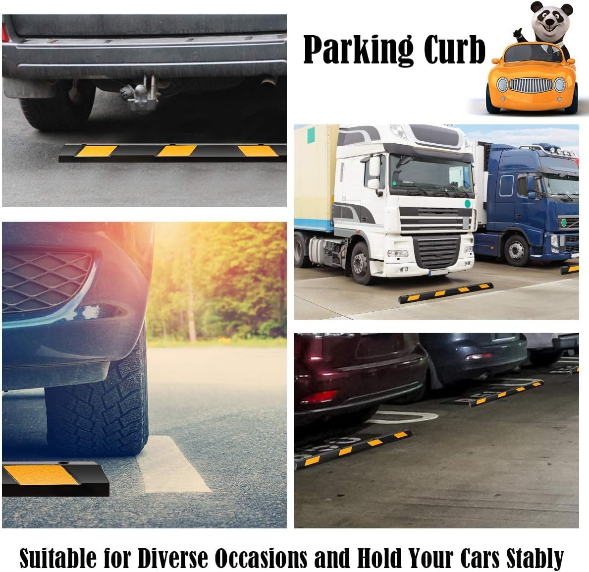 ERGOMASTER Parking Stopper for Garage,72” Rubber Parking Block with 8 High Reflective Yellow Safety Stripes for Vehicles Truck Driveway, Protect Pumpers from Cars Vans Trucks (6 Pack)