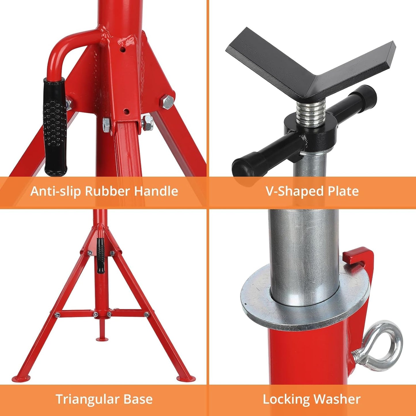 V-Head Pipe Jack Stand, 2500 Lbs Heavy-Duty Folding Pipe Stand with Adjustable Height 28"-52", Sturdy Steel V-Head Support for Welding, Automotive & Construction Projects, Red