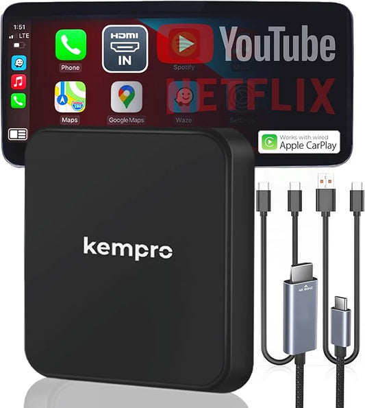 HDMI Wireless CarPlay Adapter – HDMI in for Watch Fire TV Stick, Switch & iPhone on Car Screen 2-in-1 Video Dongle for OEM Wired CarPlay USB A & C