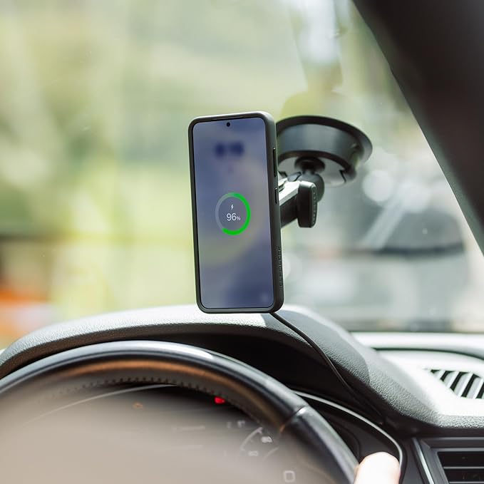 Quad Lock Heavy Duty Suction Car Phone Mount with MAG Phone Case and MAG Wireless Charging Head for iPhone 16