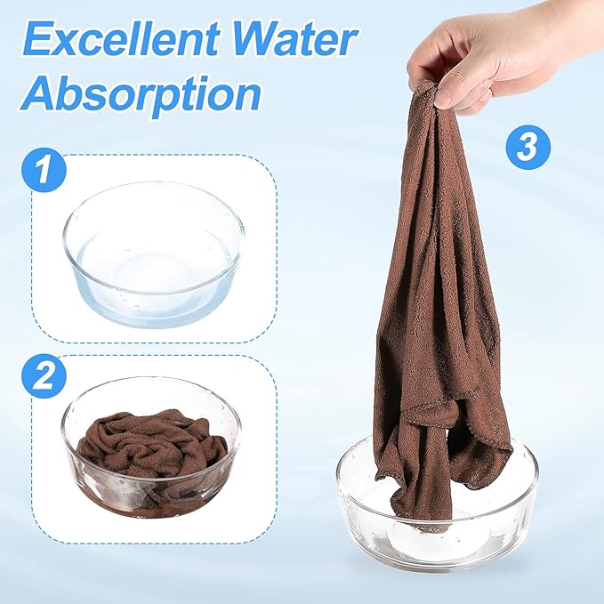 HARFINGTON 4 Pack Microfiber Cleaning Cloth, 24" x 16" Multi-Functional Cleaning Towels Reusable Absorbent Rags for Car Wash Kitchen Household Window Clean, Brown