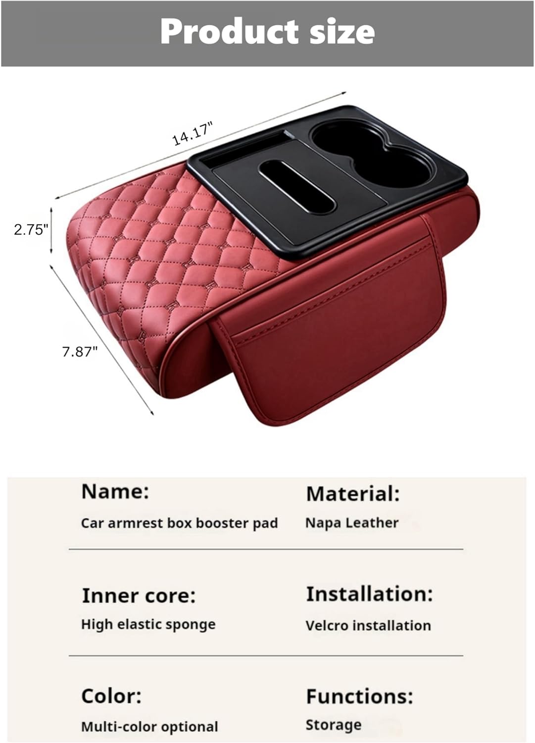 Center Console Cover Organizer, 5-In-1 Arm Rest Cover for Car with Cup Holder & Storage Pocket & Tissue Holder, Armrest Cover Cushion Pad, Grid, Emma Orange