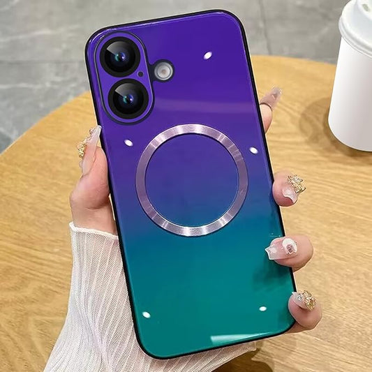 Guppy Compatible with iPhone 16 Plus Case Magnetic, with Full Camera Lens Protector [Compatible with MagSafe] Scratch Resistant Gradient Glass Back Cover Phone Case-Purple