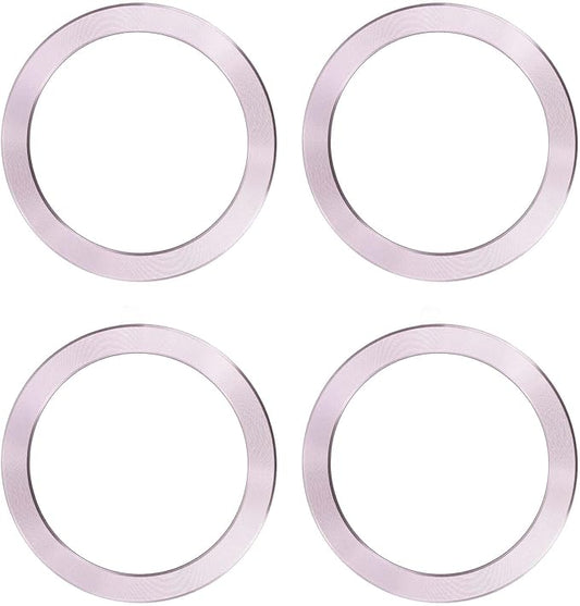 PATIKIL Universal CD Stripe Magnetic Adapter Ring, 4 Pcs Ultra-Thin Sticker Ring Adhesive Nickel-Iron Alloy for Phone Cases Holder Wireless Charging Car Mount Kit, Pink
