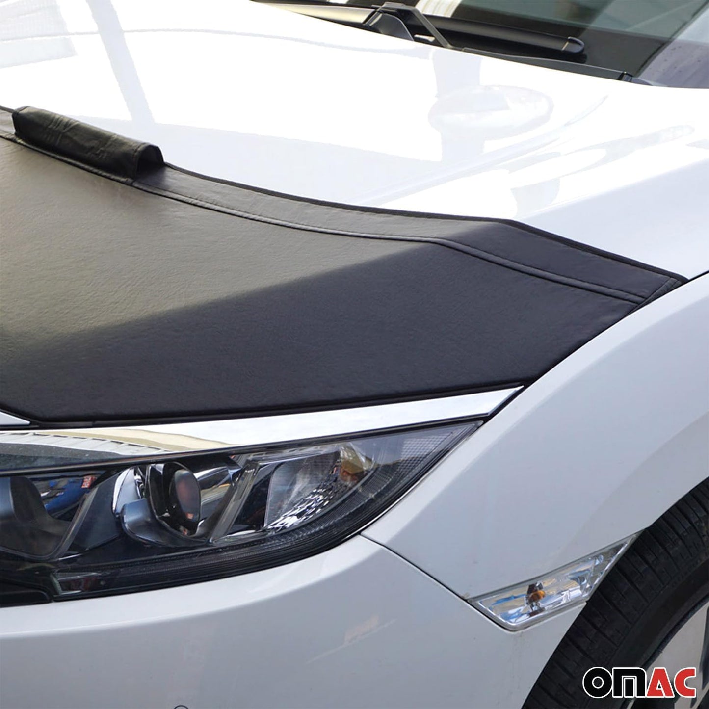 OMAC Car Bonnet Mask Hood Bra for Toyota Yaris 2013-2020 Black 1 Pc