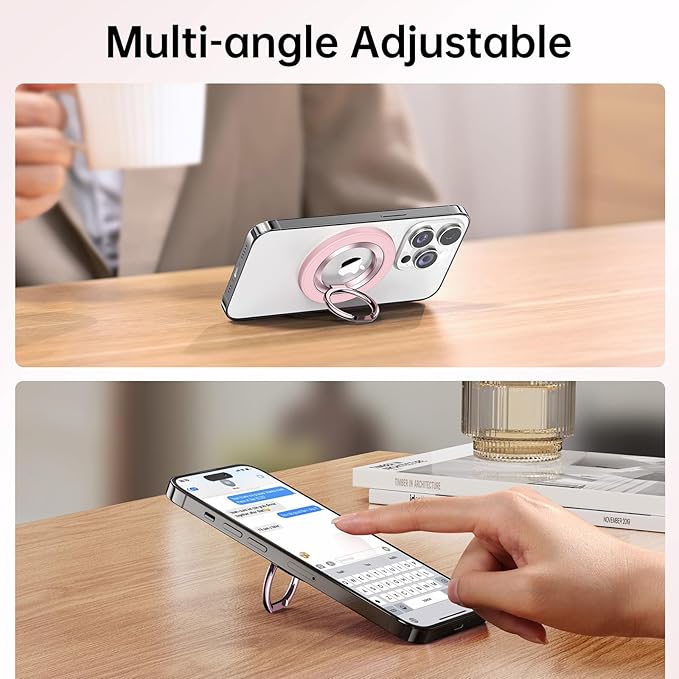 SYNCWIRE Magnetic Phone Ring Holder for MagSafe, 360° Rotation Cell Phone Grip Stand Finger Ring Kickstand Two-Sided Magnet Compatible with iPhone 17 Pro Max 16 15 14 13 12 MagSafe Accessories