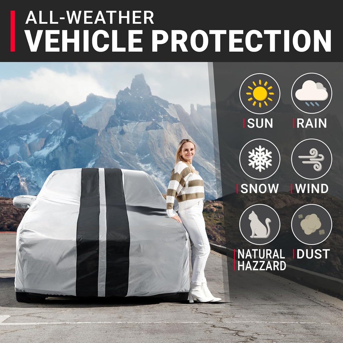 iCarCover Custom Car Cover for Buick Lesabre (1986-1991) Waterproof All-Weather Rain Snow UV Sun Protector Full Exterior Indoor Outdoor Car Cover (Stripe - Gray/Black)