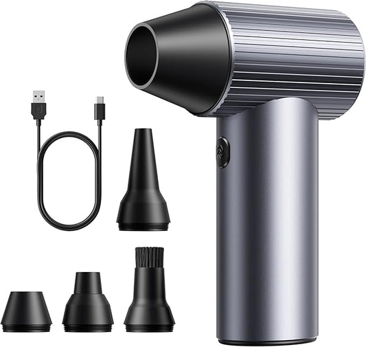 COSANO Full-Metal Jet Dry Mini Blower – 300,000 RPM Electric Air Duster – Rechargeable Compressed Air Blower – High-Power Air Duster with 3 Speeds & 4 Nozzles for Keyboards, Car and Outdoors Cleaning