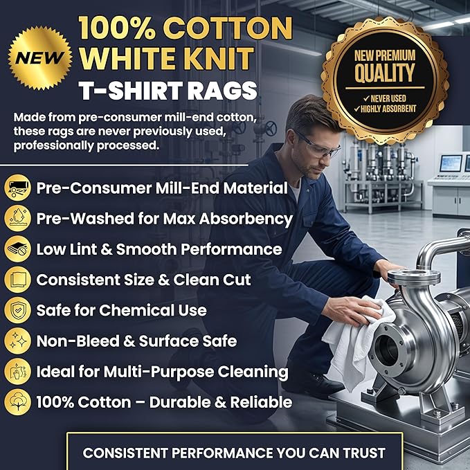 Premium White T-Shirt Cleaning Rags (4 lbs. Bag of Rags) – White Cotton Rags for Cleaning, Staining, Painting, Oil, Grease & Dust Removal – Shop Rag Bulk