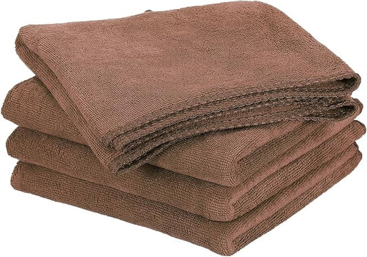 HARFINGTON 4 Pack Microfiber Cleaning Cloth, 24" x 16" Multi-Functional Cleaning Towels Reusable Absorbent Rags for Car Wash Kitchen Household Window Clean, Brown