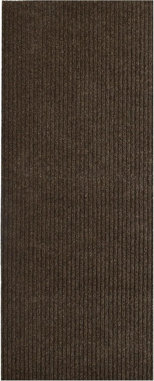 iCustomRug Spartan Weather Warrior Indoor/Outdoor Utility Ribbed Carpet Runner with Non-Slip Thermoplastic Rubber Backing, 6ft X 46ft in Brown