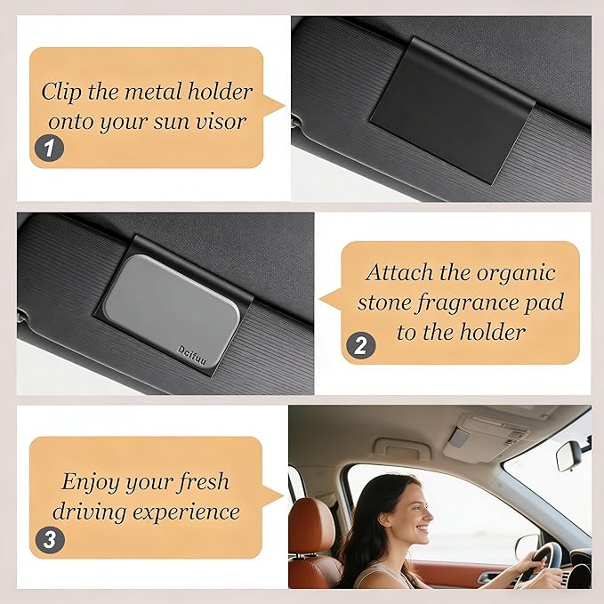 Car Air Freshener - Stone Air Freshener - Car Odor Eliminator - Long Lasting Scent - Car Scent - VISOR CLIP INCLUDED (Amber)
