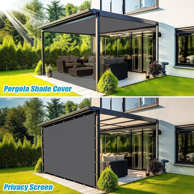 Amagenix 90% Shade Fabric 11'X 13' Gray Sun Shade Cloth with Grommets for Pergola Replacement Shade Cover Canopy, Heavy Duty, Cable Zip Ties Included (We Customized)