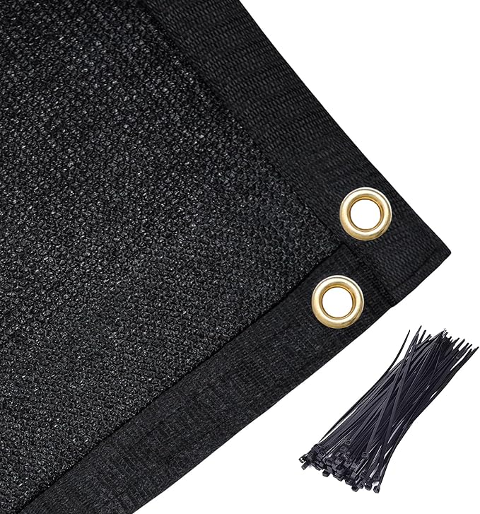 Amagenix 90% Shade Fabric 12'X 15' Black Sun Shade Cloth with Grommets for Pergola Replacement Shade Cover Canopy, Heavy Duty, Cable Zip Ties Included (We Customized)