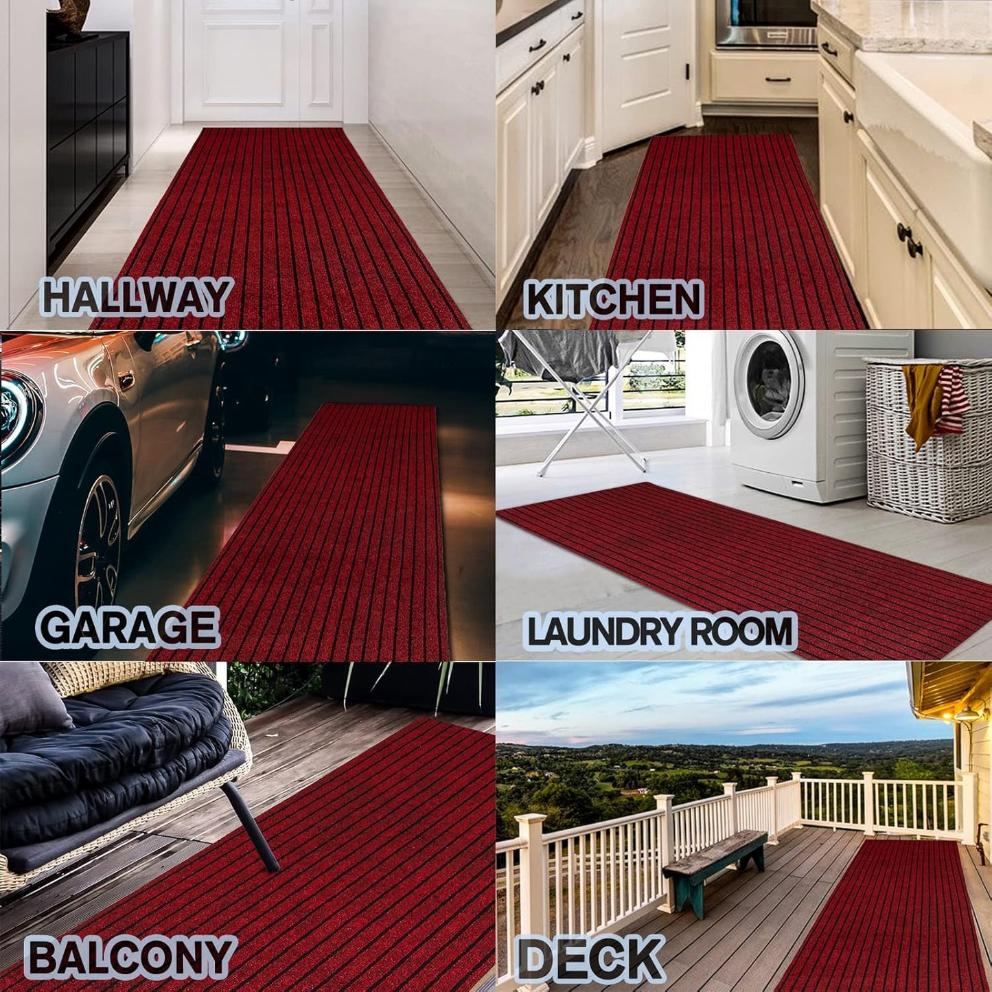 Custom Size Backed Non-Slip Area Rugs Runner, Easy Clean, Waterproof Runner Rugs for Hallway Entryway, Kitchen, Laundry, 2FT x 78FT, Red Stripe