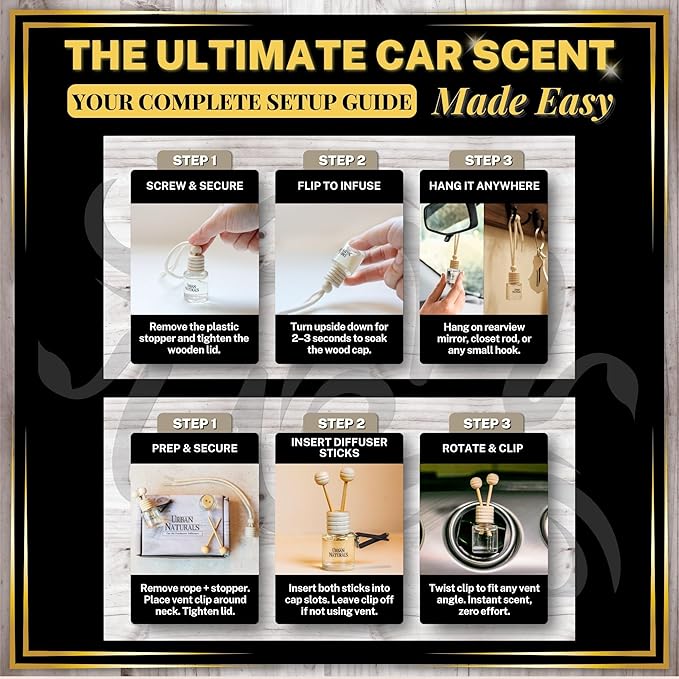 Urban Naturals Car Air Freshener Pine Forest Scent Diffuser, Long Lasting Car Fresheners Made in USA, Odor Eliminating Technology, Hanging Auto Accessories + Vent Clip (3 Pack)