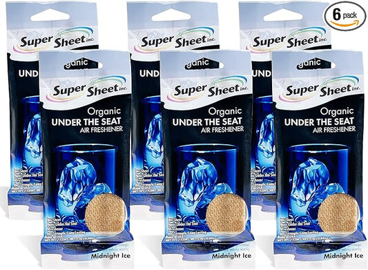 Super Sheet, Organic Under the Seat Car Air Freshener, Long Lasting Fragrance (Midnight Ice, 6 Packs)
