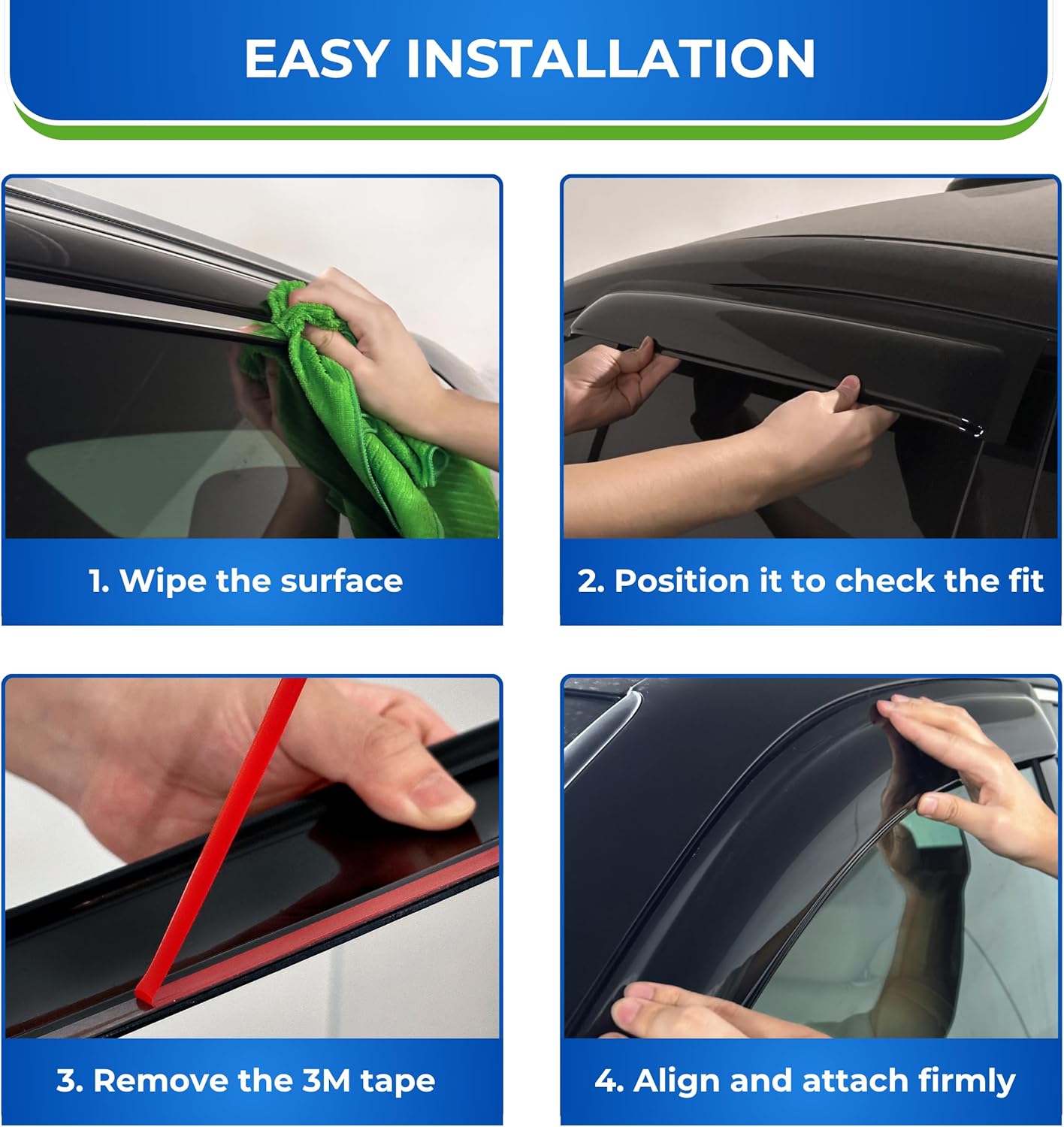 KPY Window Visor Compatible with Nissan Murano 2015-2023, 4PC Rain Guard Side Window Vent Deflectors Tape-On Mugen Style, 2015 2016 2017 2018 2019 2020 2021 2022 2023