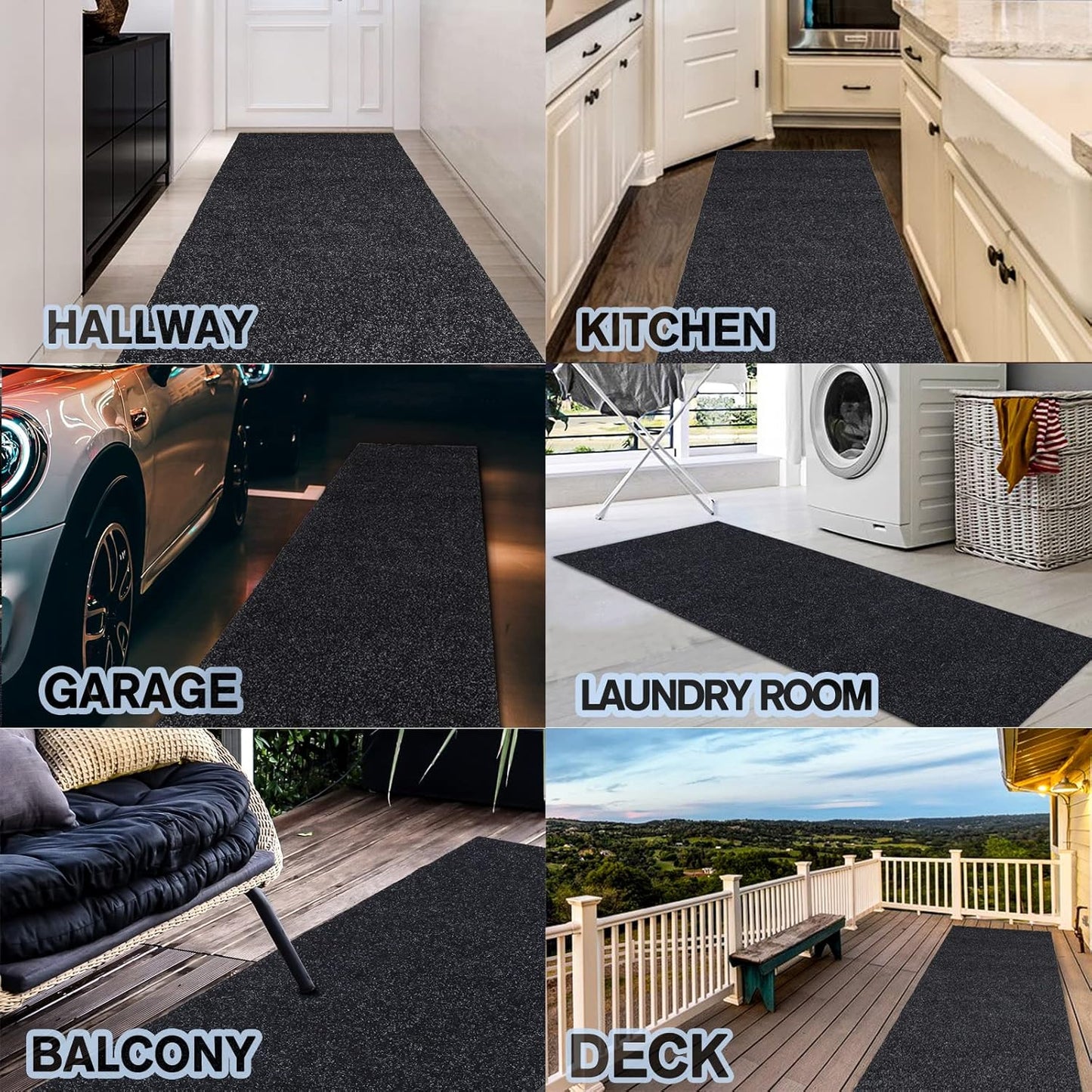 Custom Size Backed Non-Slip Area Rugs Runner, Easy Clean, Waterproof Runner Rugs for Hallway Entryway, Kitchen, Laundry, 4FT x 26FT, Black