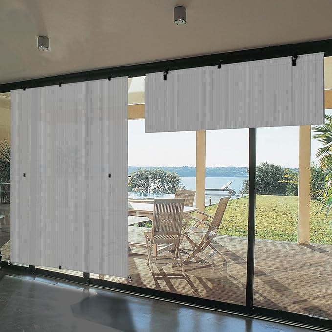Bynbbur 8'W x 8'H Outdoor Patio Shades Foldable Roller Blinds, 220 GSM Sun Shade Roll Up Porch Screens Exterior Shade Cloth for Deck Pergola Backyard, Light Gray
